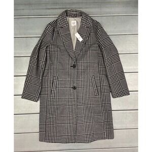 GAP Long Topcoat Womens Small Black White Houndstooth Lined Oversized Jacket NWT